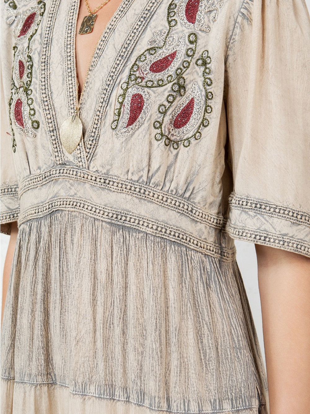 #24 New! Young Threads Embroidered Tiered Maxi Dress with Paisley - Picture 5 of 5